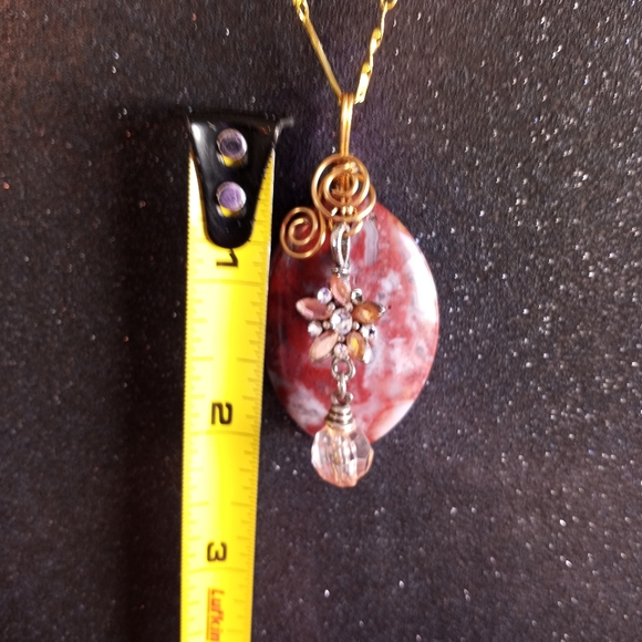 Brown tiger stripes jasper gold wire wrapped pendant on gold necklace new - Picture 5 of 7